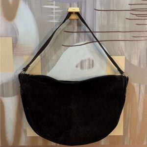 Black Suede Crescent Shoulder Bag